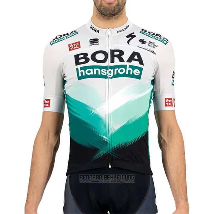 2021 Fahrradbekleidung Bora-Hansgrone Wei Grun Trikot Kurzarm und Tragerhose